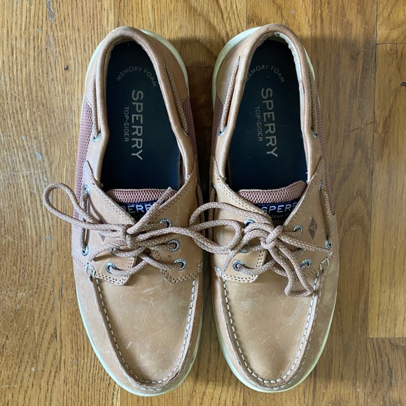 Sperry Other - Sperry Boat Shoes Men 10.5 Tan Leather Mesh Memory Foam Classic Loafers STS17627